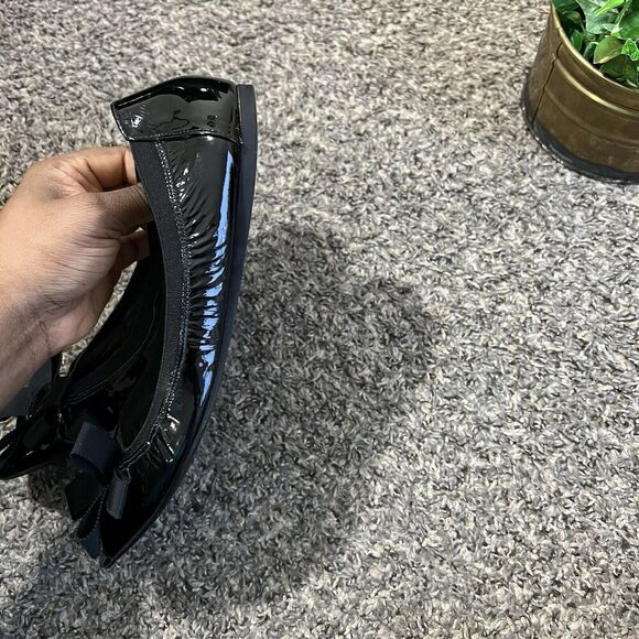 Kate Spade New York Black Peep Toe Ballet Flats Shoes Size 8.5 Patent Leather - Picture 6 of 8